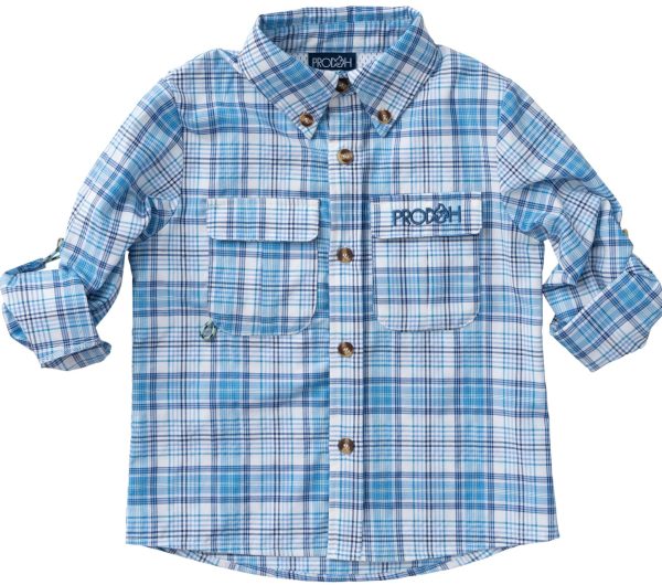Find the perfect Founders Kids Fishing Shirt - Ethereal Blue Plaid